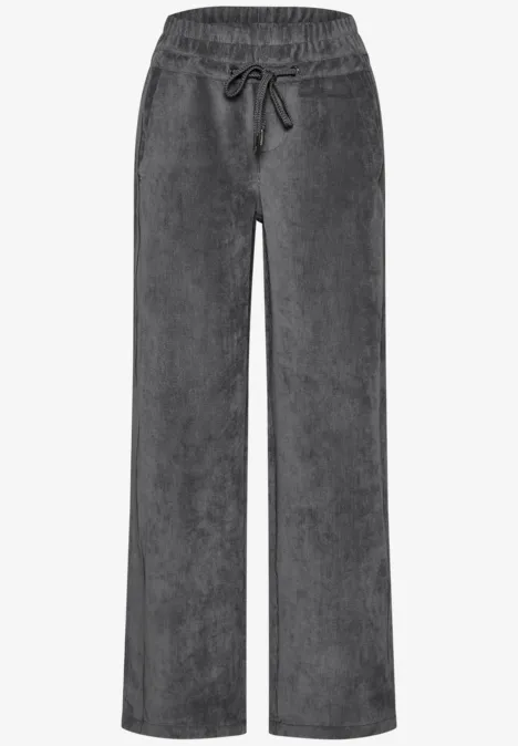 Mid Waist straight leg corduroybroek met rechte pijpen en middelhoge taille gravel grey Grijze wijde broek met trekkoord en rechte pasvorm