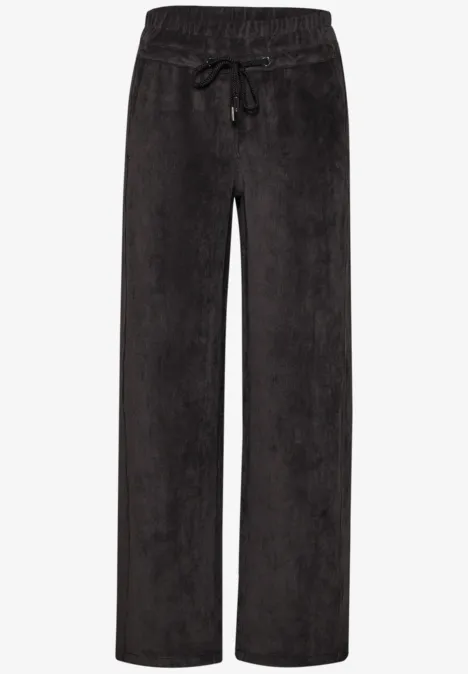 Mid Waist Straight Leg Cordhose in Unifarbe black coffee Schwarze, locker geschnittene Cordhose mit elastischem Bund und Kordelzug.