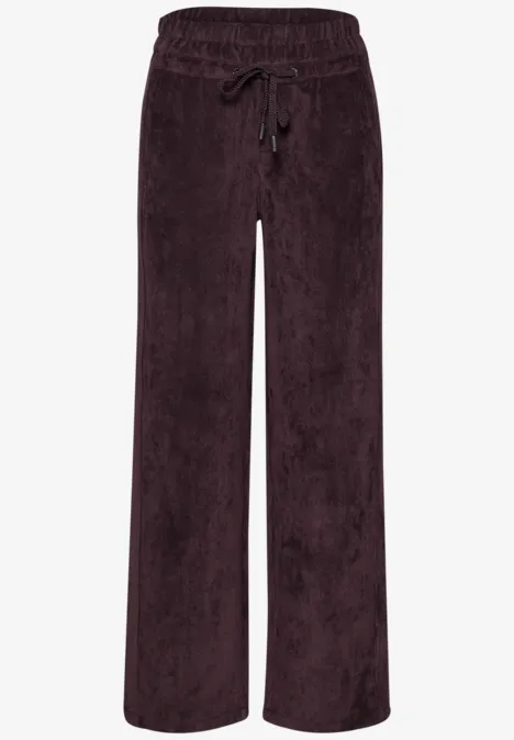 Mid Waist straight leg corduroybroek met rechte pijpen en middelhoge taille vintage ruby Wijde donkerpaarse corduroy broek met elastische taille en trekkoord