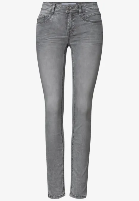 Mid Waist Slim Leg Jeans im Slim Fit Light Grey Random Washed Schlanke graue Jeans mit schmalem Schnitt und leichter Waschung.
