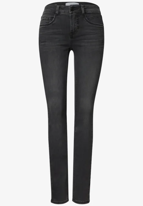 Zwarte slim-fit jeans van denim met vijf zakken en middelhoog taille.