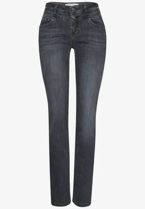 Mid Waist Slim Leg Jeans im Casual Fit Steel Grey Wash Dunkelgraue, schmale Jeans mit klassischem 5-Pocket-Design.