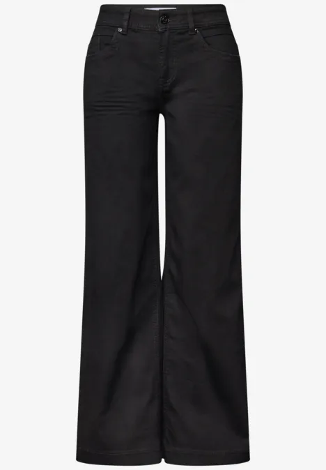 Mid Waist Wide Leg Jeans im Loose Fit Black Clean Washed Schwarze Jeans mit weitem Bein und hoher Taille aus robustem Denim.
