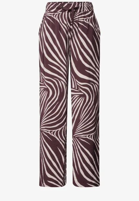 Wide Leg Hose mit Print und Gallonstreifen rustic rouge Braun-weiße, weite Hose mit Zebramuster