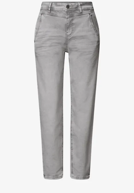 Helle Graue Jeans mit hohem Bund, geradem Bein und klassischem 5-Pocket-Design.