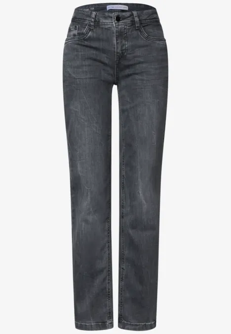 Jeans met Mid Waist-taille en Straight Leg-pijpen in casual pasvorm Steel Grey Washed Rechte jeans van donkergrijs denim met klassieke vijfzakken en standaard taille voor een tijdloze look.