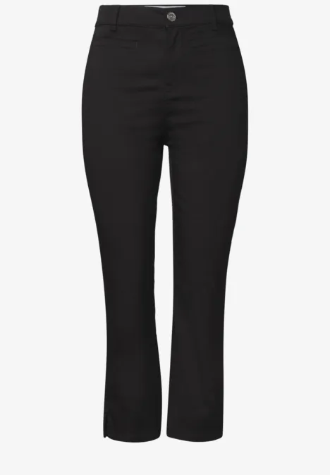 Pantalon noir taille haute à coupe droite, style épuré.