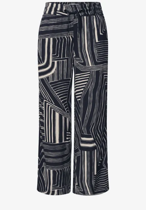 High Waist Culotte mit Muster darkest blue Schwarze, locker sitzende Hose mit weißem geometrischem Muster