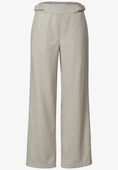 High Waist Straight Leg Hose im Casual Fit dark creamed sand Leichte graue Stoffhose mit weitem, geradem Bein und verstellbaren Taillenriegeln seitlich.