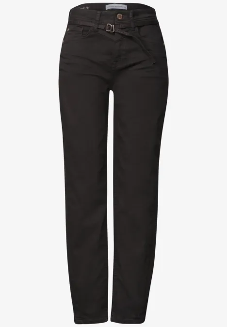 High Waist Barrel Leg Jeans im Loose Fit Brown Washed Schwarze Damenhose aus Denim mit schmalem Schnitt und Taillengürtel.