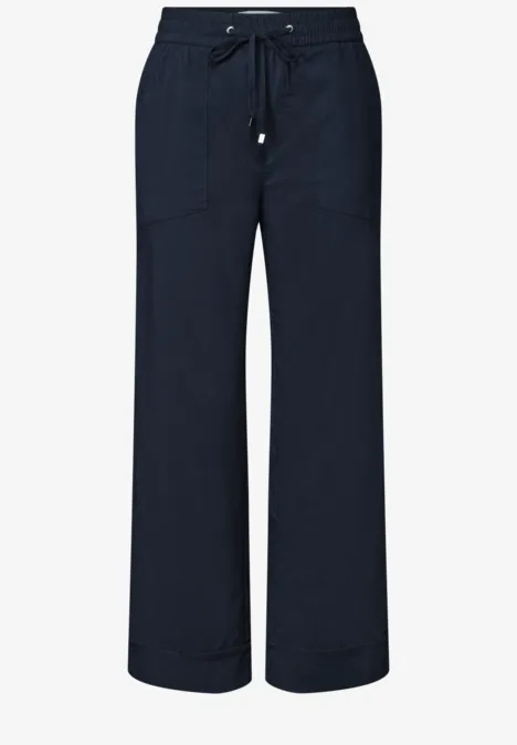Pantalon Straight Leg et décontracté, avec revers darkest blue Pantalon large bleu marine avec taille élastique, cordon de serrage et poches plaquées.