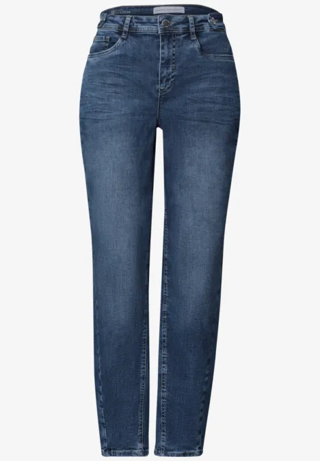 Jeans met High Waist en wijd uitlopende pijpen in een Loose Fit-pasvorm Medium Blue Random Washed Blauwe jeans met rechte pijpen en hoge taille.