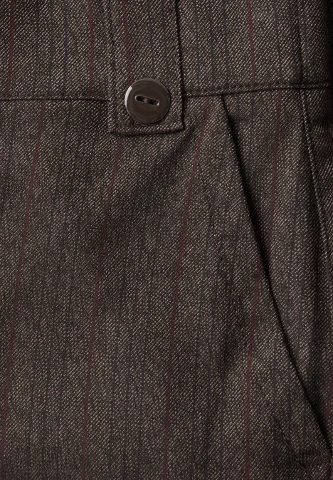 Pantalon taille haute Straight Leg avec détail boutonné black coffee Gros plan d'un pantalon en tissu brun chiné avec ceinture, poche passepoilée et bouton.