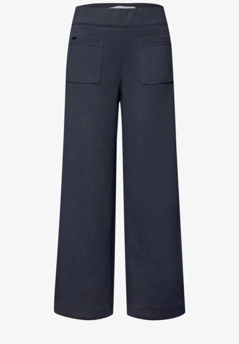 Wide Leg Hose mit aufgesetzten Taschen darkest blue mel. Dunkelgraue, weite Damenhose mit hohem Bund und aufgesetzten Taschen