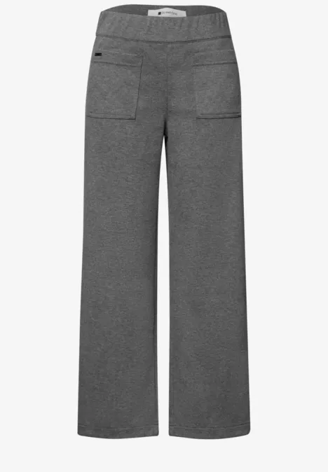Graue, locker geschnittene Hose mit weitem Bein, elastischem Bund und aufgesetzten Taschen