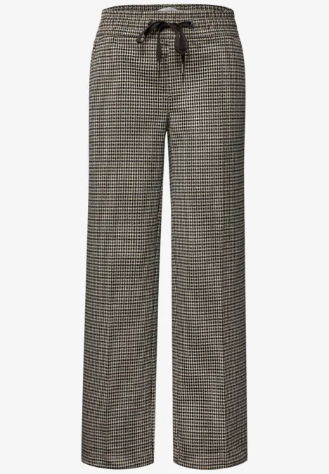 Gerade Stoffhose mit elastischem Bund, Kordelzug und dezentem Allover-Muster.
