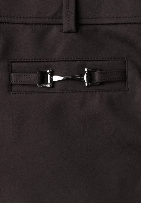High Waist Bootcut-broek met Slim Fit-pasvorm black coffee Dunkelbraune Hose mit silberner Zierschnalle