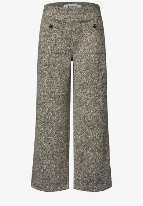 Grijze, wijdvallende tweedbroek met knoopdetails aan de voorkant.