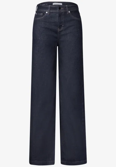Jeans met High Waist en Wide Leg pijpen in een Loose Fit pasvorm Rinse Washed Dunkelblaue, weit geschnittene Jeanshose mit gerade geschnittenen Beinen und hoher Taille.