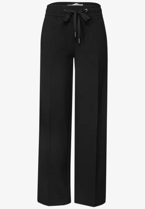 Mid Waist Straight Leg Hose im Loose Fit Black Schwarze, weite Hose mit elastischem Bund und Tunnelzug für lässigen Tragekomfort.