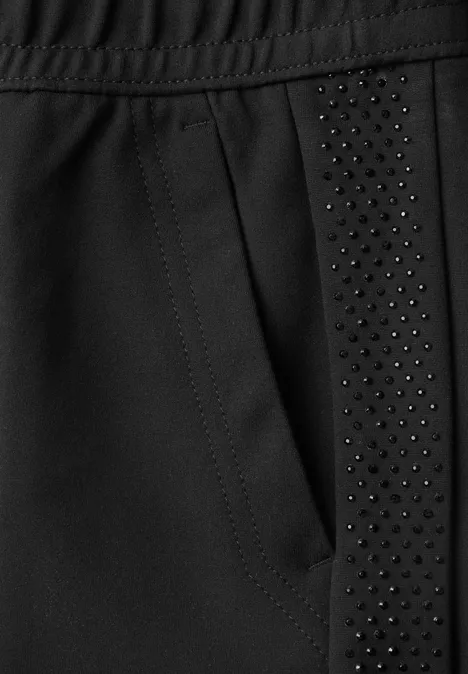 Mid Waist Straight Leg Hose im Loose Fit Black Schwarze Hose mit seitlicher Tasche und Nietenbesatz