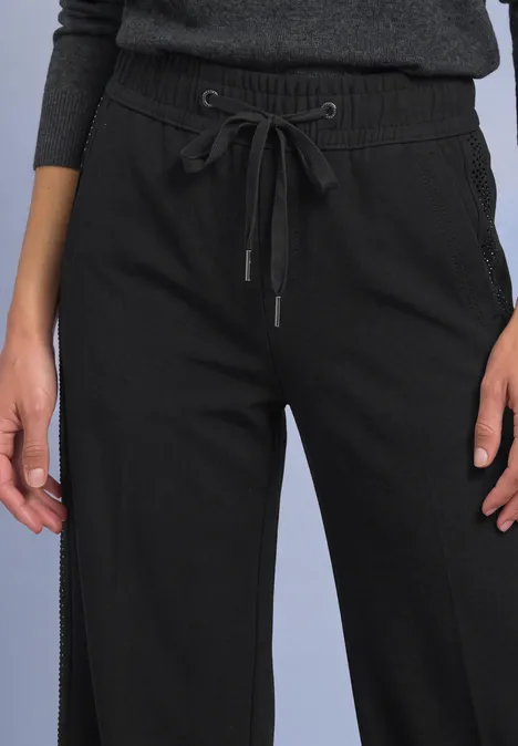 Mid Waist Straight Leg Hose im Loose Fit Black Schwarze, lockere Hose mit weitem Bein und Taillenschnürung.