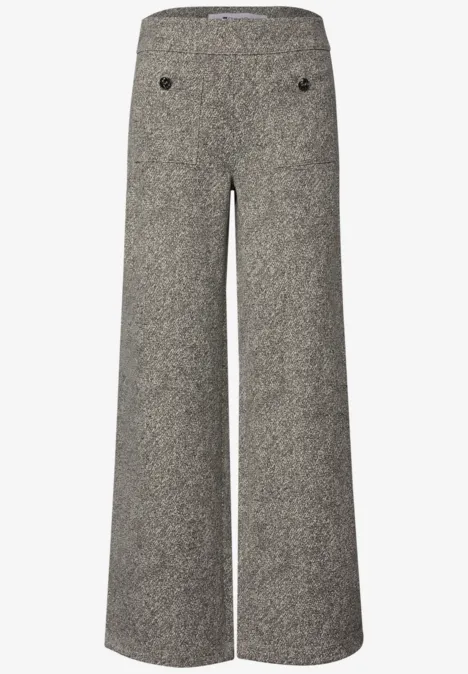 Pantalon taille haute à jambes larges, coupe décontractée bark brown Grau melierte, weite Stoffhose mit hohem Bund und dezenten Taschen-Details vorne.