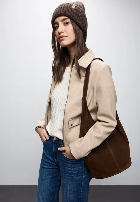 Bonnet tricoté avec une partie en laine deep roast brown mel.