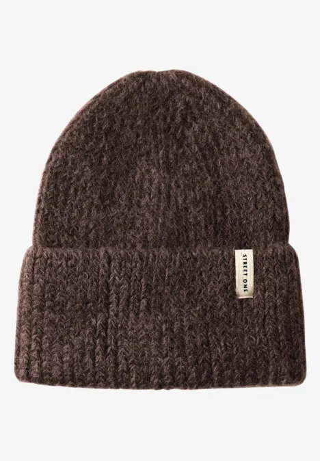 Bonnet tricoté avec une partie en laine deep roast brown mel.