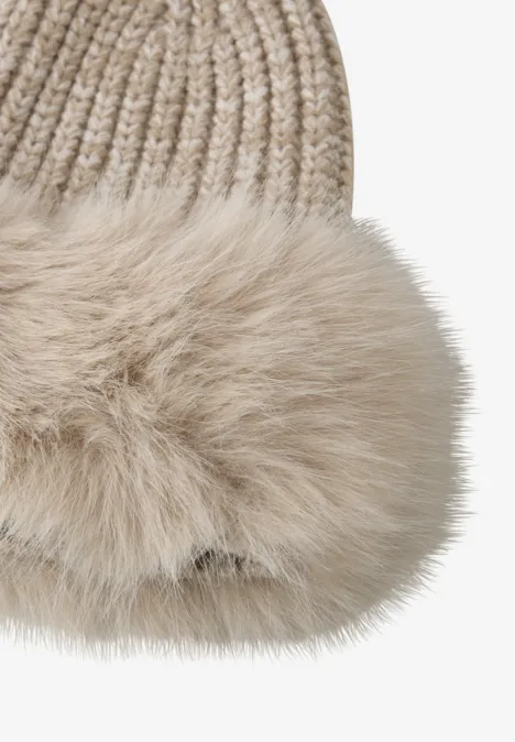 Beanie mit Fake Fur Soft Sand Mel.