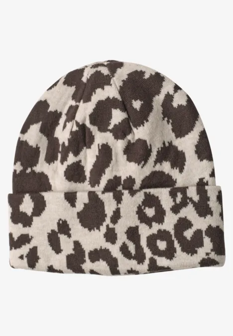Bonnet en maille fine avec motif léopard auburn brown