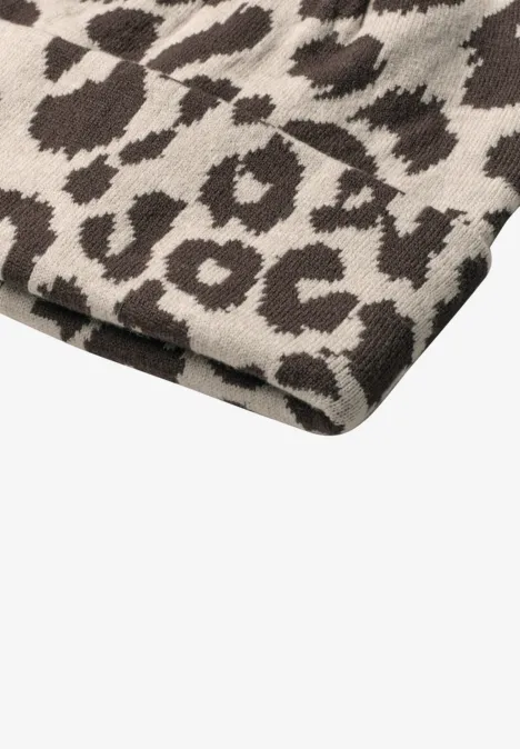 Bonnet en maille fine avec motif léopard auburn brown