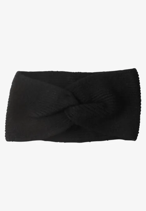 Fijngebreide hoofdband in effen kleur Black