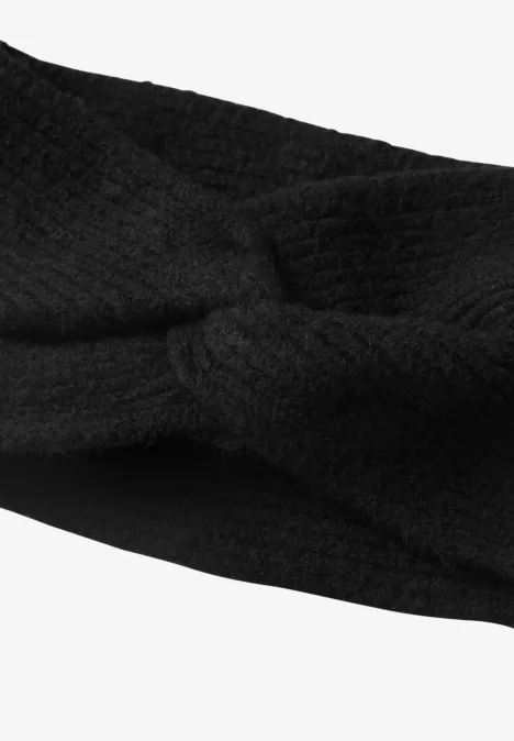 Fijngebreide hoofdband in effen kleur Black