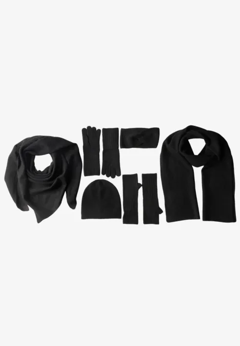 Fijngebreide hoofdband in effen kleur Black