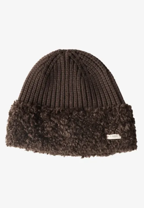 Gebreide muts met teddy-details auburn brown