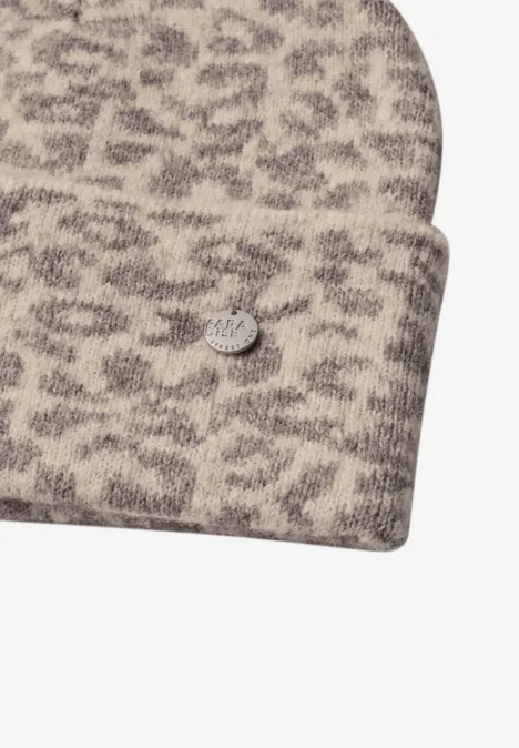 Czapka Jacquard z wzorem w panterkę barley beige mel.
