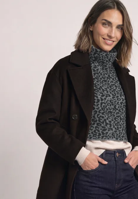 Col jacquard à motif léopard Black
