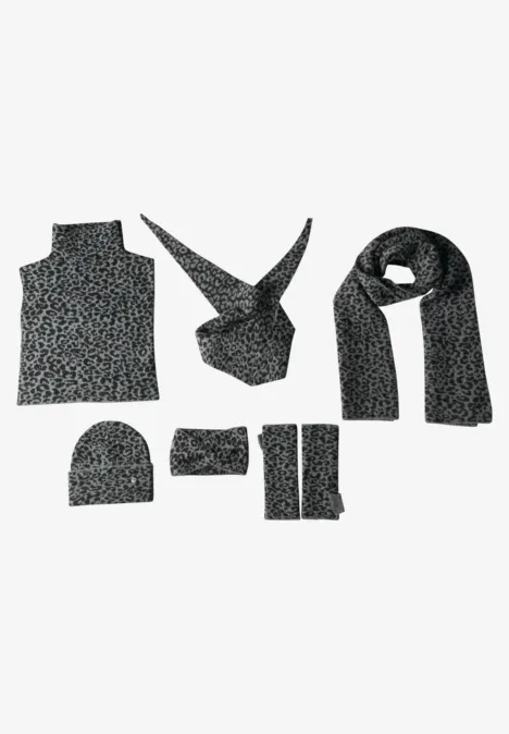 Écharpe triangulaire en jacquard à motif léopard Black