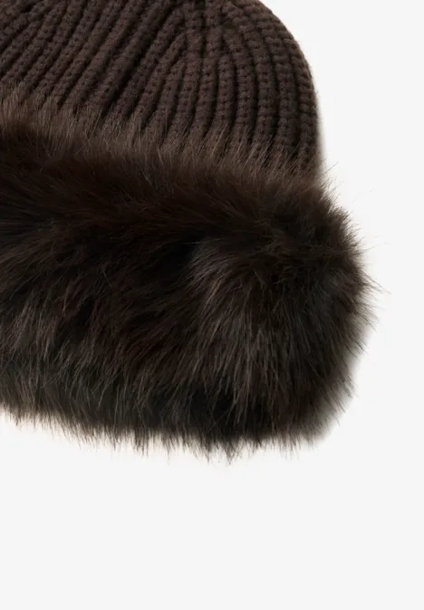 Muts met rand van imitatiebont auburn brown
