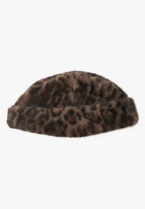 Beanie van imitatiebont met luipaardprint Black Beanie van imitatiebont met luipaardprint Black