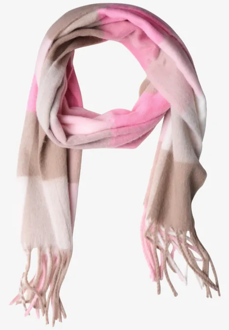 Longue écharpe Madras à franges vintage blush