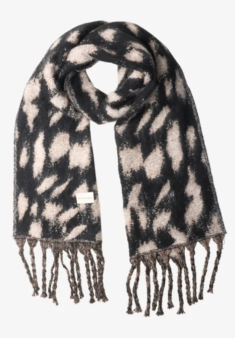 Écharpe à franges et motif léopard Black