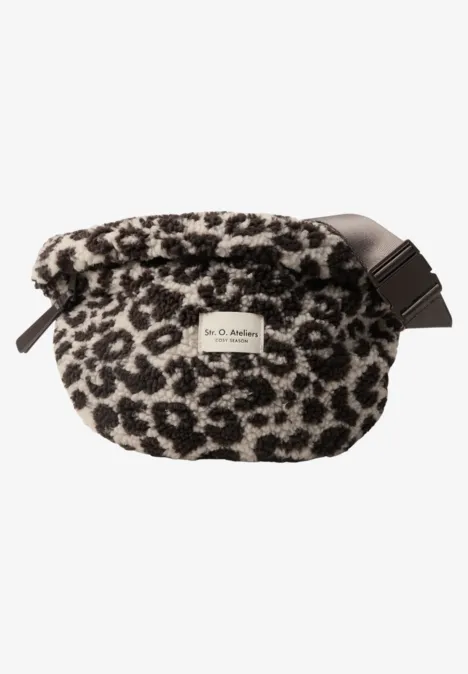 Teddy-schoudertas met luipaardprint auburn brown