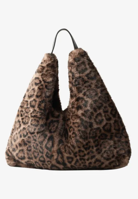 Sac en fausse fourrure à motif léopard Black