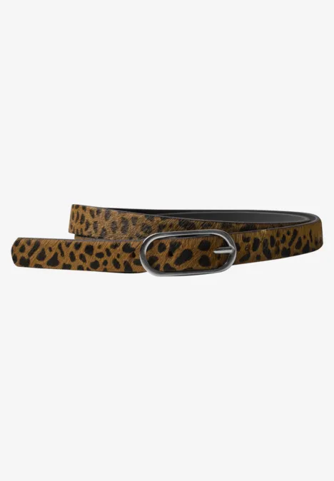 Smalle riem met luipaardprint cognac