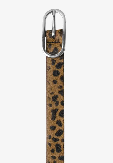 Smalle riem met luipaardprint cognac