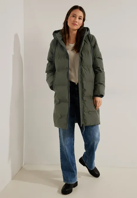 Gewatteerde jas met capuchon olive crop