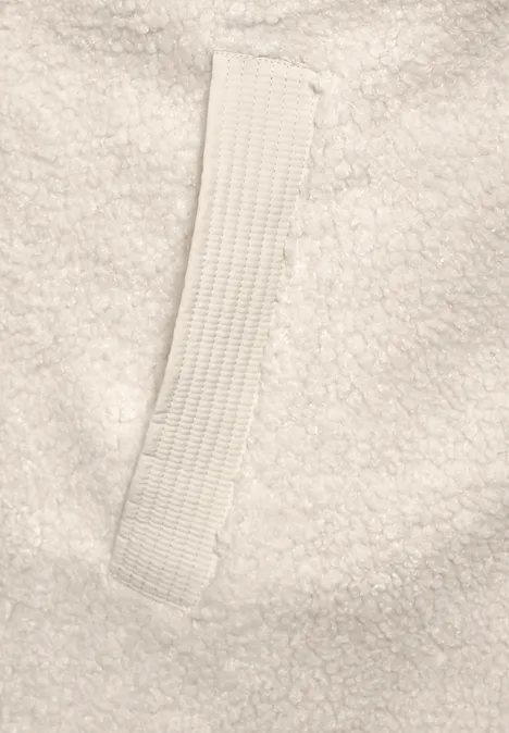 Lange Materialmix-Jacke teddy vanilla white