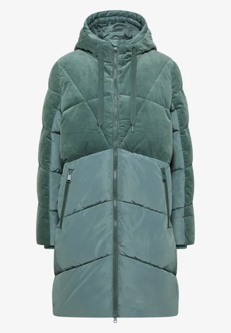 Pufferjas met ribfluwelen mix ice hill green